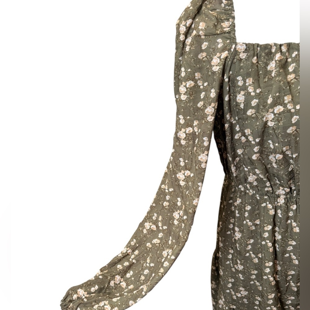 And Now This Plus 0X Olive Cottagecore Floral Square Neck Mini Dress NWT - Picture 6 of 8